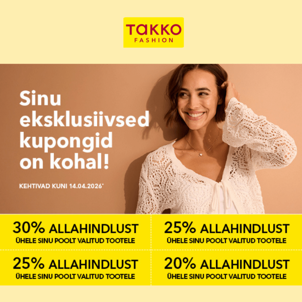 Takkos registreeritud kliendile allahindlus kuni -30% kupongi alusel