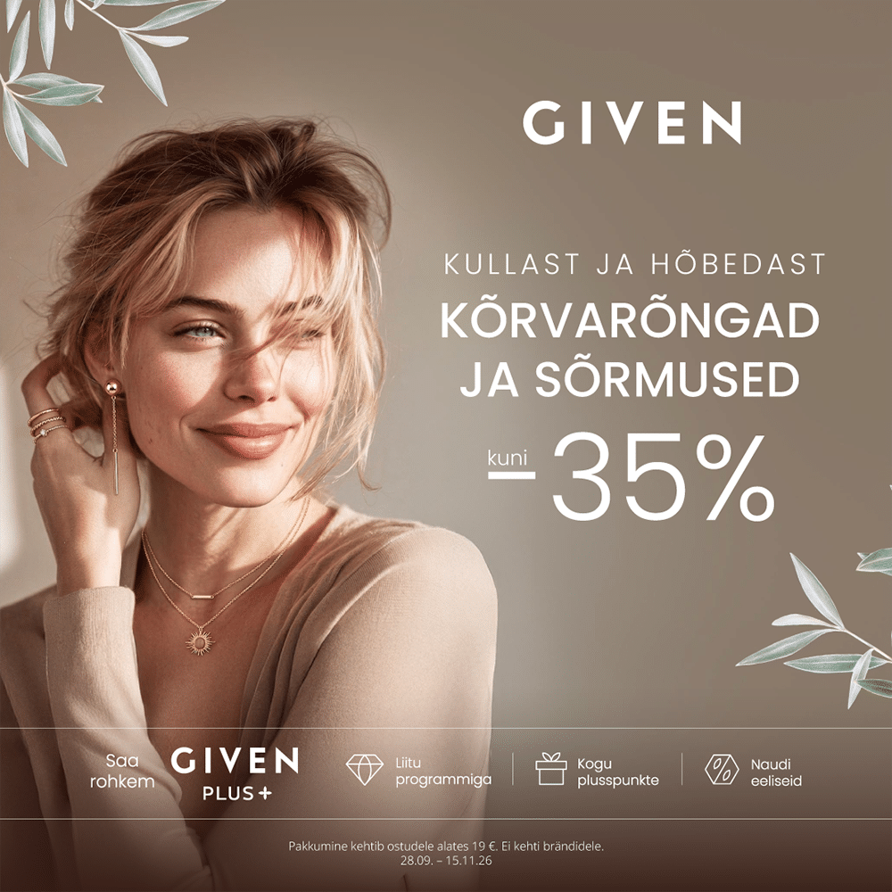 Kullast ja hõbedast kõrvarõngad ja sõrmused kuni -35%
