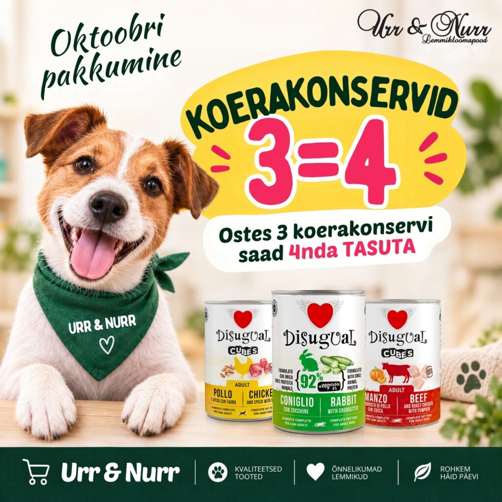 Koerakonservid 3=4 – ostes 3 koerakonservi, saab 4. konservi tasuta.